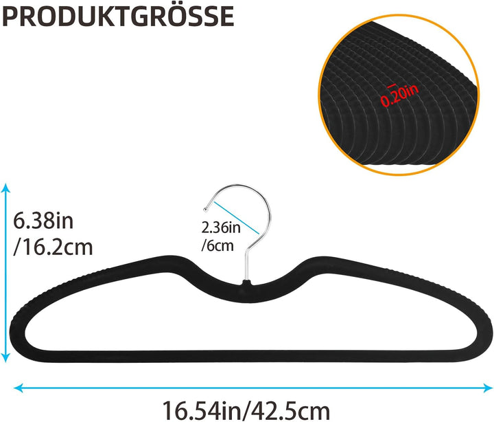Samt-Kleiderbügel, kurzer Hals, rutschfest, schmal, mit 360° drehbarem Haken, platzsparende Kleiderb
