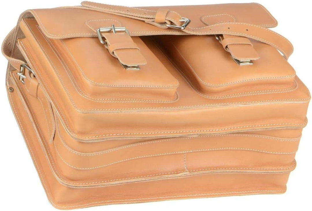 Ruitertassen Lehrertasche Leder XXL Damen Herren Schultasche Aktentasche Tasche 3 Fächer Natur gross