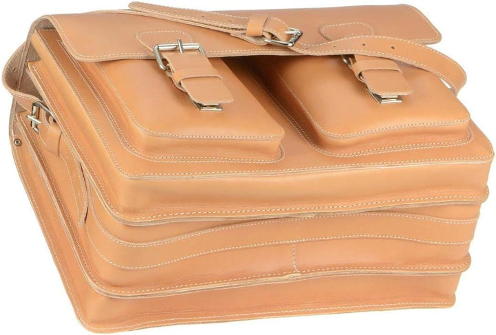 Ruitertassen Lehrertasche Leder XXL Damen Herren Schultasche Aktentasche Tasche 3 Fächer Natur gross