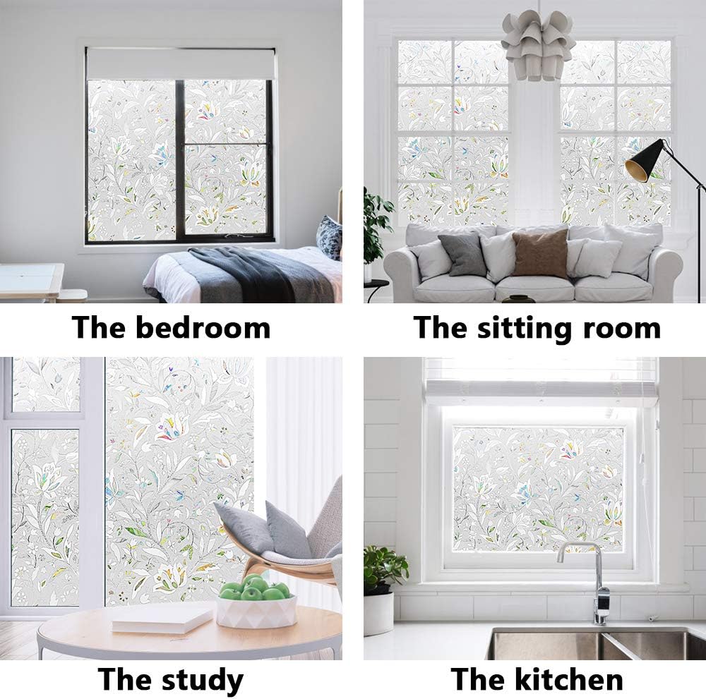Sichtschutz Fensterfolie Selbstklebend Sichtschutzfolie Blickdicht Kein Kleber Anti UV Dekorative Fl
