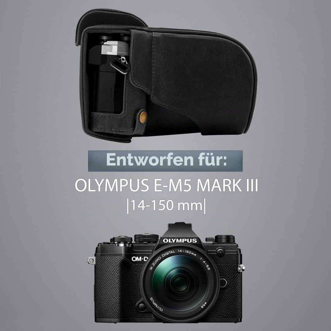 MegaGear Ever Ready MG1862 Kameratasche aus Echtleder, kompatibel mit Olympus OM-D E-M5 Mark III (14