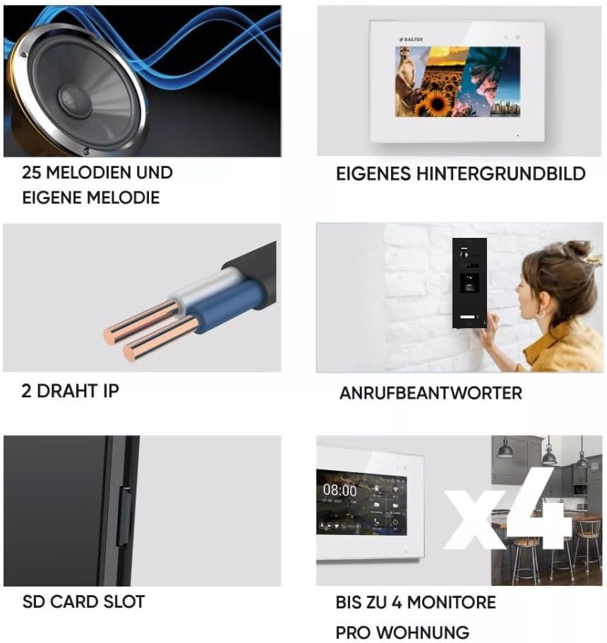 BALTER EVO HD RFID/FINGERPRINT Video Türsprechanlage 1-FAM 1x WiFi Monitor Black