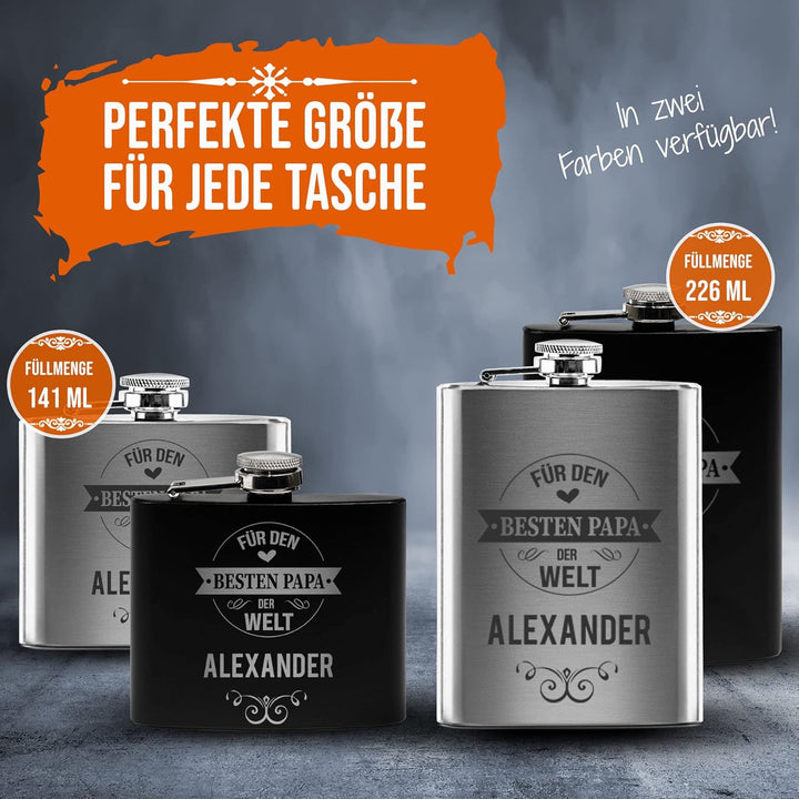 Flachmann mit Gravur aus Edelstahl selbst gestalten - mit Name gravieren - Geschenkidee für den best