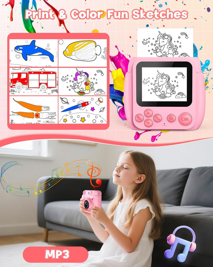 Gofunly Sofortbildkamera Kinder, 2.4 Zoll Bildschirm Kinderkamera Sofortbildkamera mit 32GB Karte &