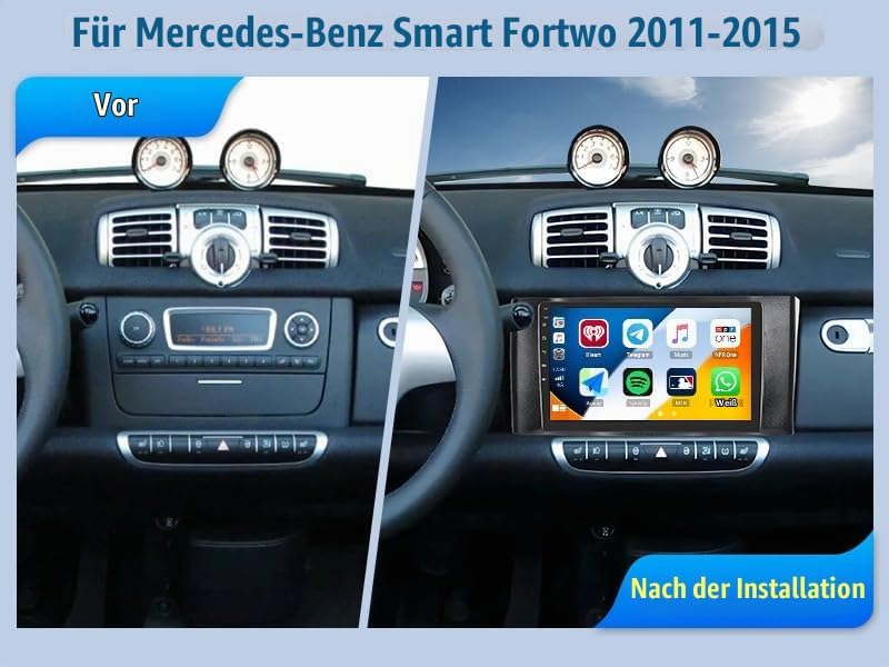 CAMECHO 2+64G Android 13 Autoradio 9 Zoll für Mercedes Benz Smart Fortwo W451 2011-2015 mit Wireless