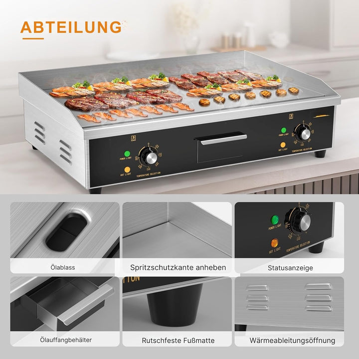 LEADZM Kommerzieller Elektrogrill Elektrisch Tischgrill, 4400W Grillplatte einstellbare Temperatur v