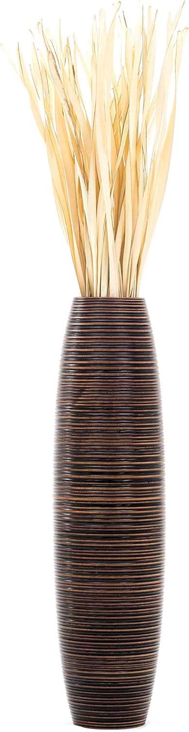 Leewadee Grosse Bodenvase für Dekozweige hohe Standvase Design Holzvase, Holz, 70 cm, Braun 70 cm Br