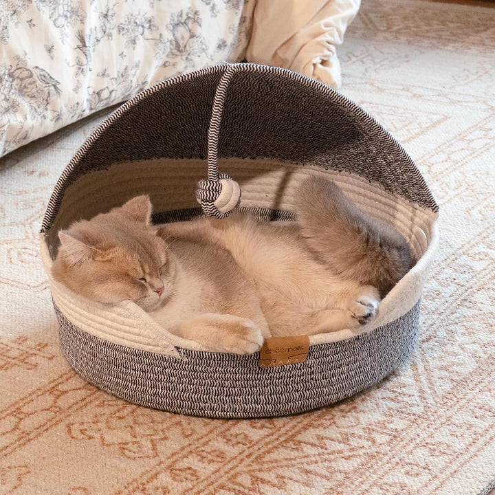 CheerPals Katzenbett Geflochten & Katzenhöhle mit Deckel – Formstabiler Katzenkorb aus Kratzfestem G