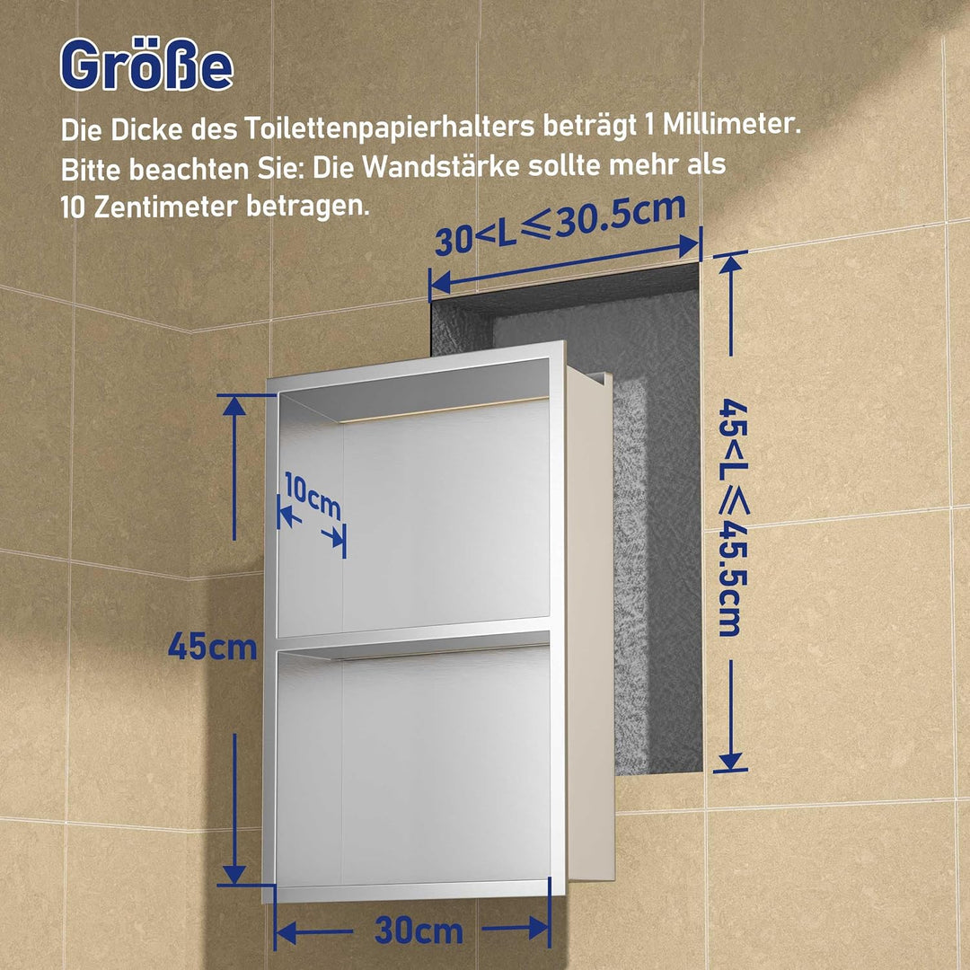 Wandnische Dusche Edelstahl mit LED, Unterputz Duschregal, Zweilagige Wandnische Bad Nische Duschnis