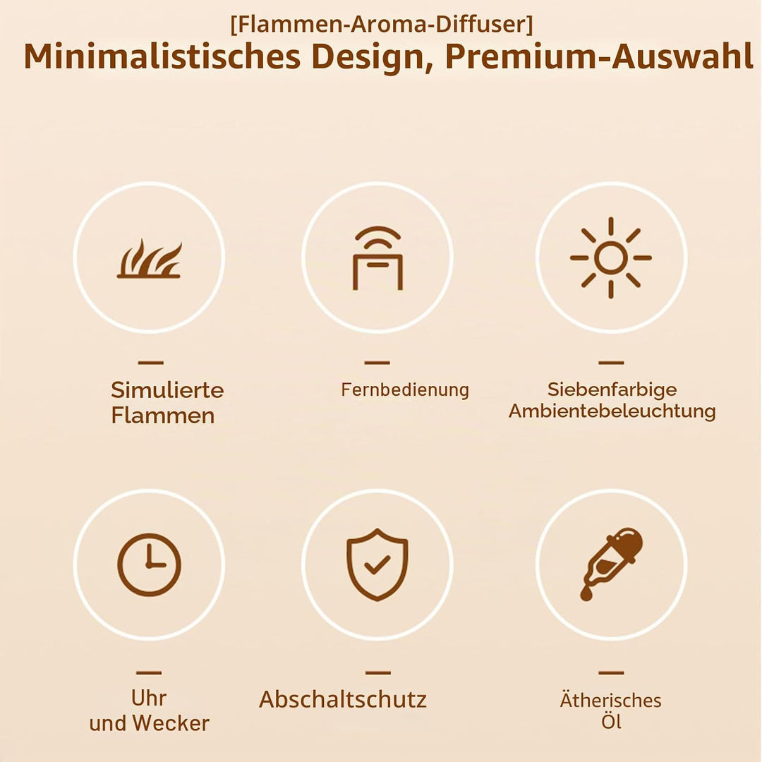 Flammen Aroma Diffuser mit Lichtwecker,Diffuser Ätherische Öle mit Fernbedienung,Wecker mit Licht,Lu