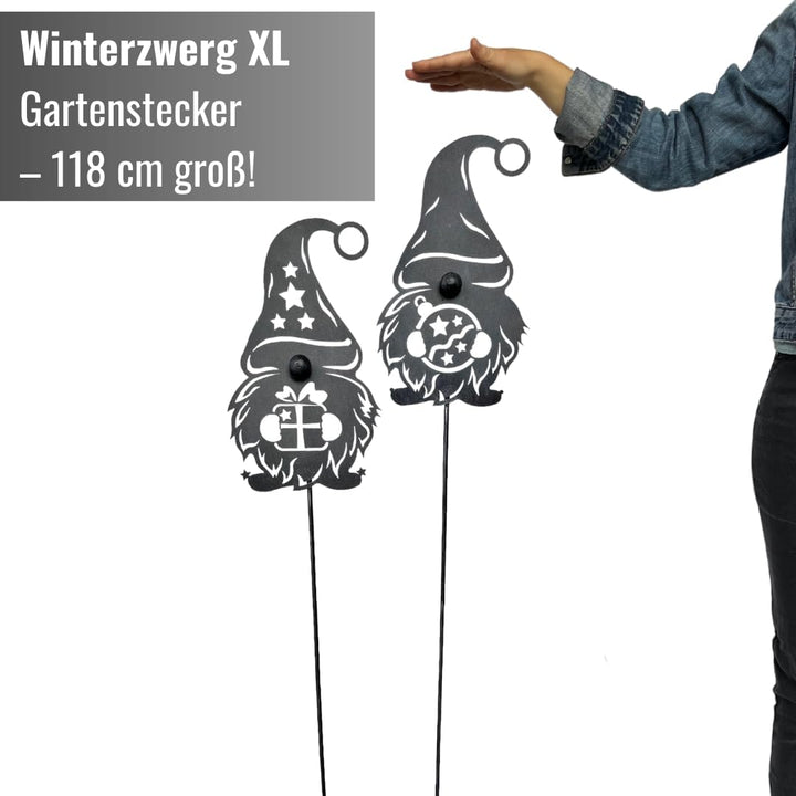 Terma Stahldesign Set Winterzwerg grau 120cm zweier Made in Germany Gartenstecker Outdoor rost deko