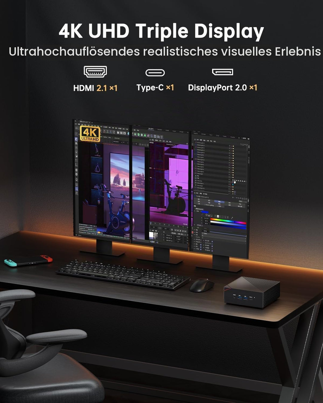NiPoGi AM06 PRO Mini PC 32GB DDR4 1024GB M.2 SSD, АMD Ryzen 7 5825U(8C/16T, bis zu 4,5 GHz) Mini Des