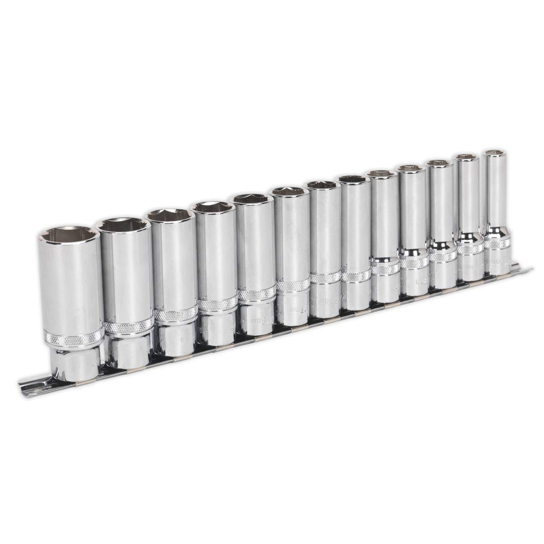Sealey AK2745 Steckschlüssel-Set, 13-teilig, 1,27 cm (1/2 Zoll), tief, Lock-On™, 6pt metrisch