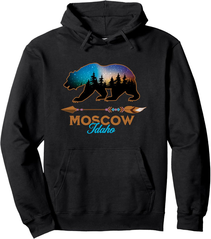 Moscow Idaho Bär Silhouette Sternennacht Urlaub Souvenir Pullover Hoodie