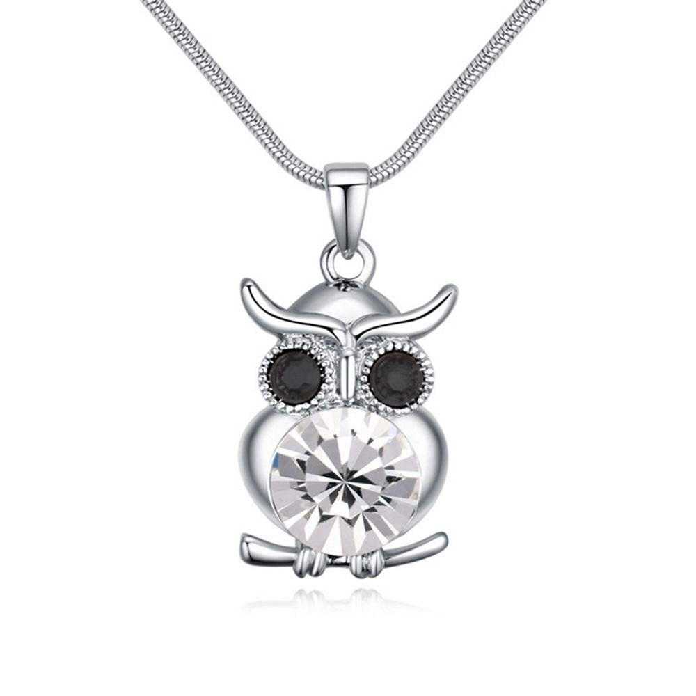Bungsa EULEN Damenkette OWL silberfarben 45cm - funkelnder Anhänger in EULEN-Form mit klarem Kristal