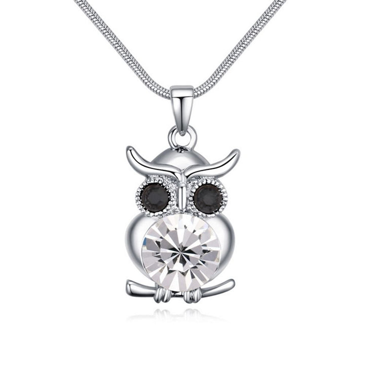 Bungsa EULEN Damenkette OWL silberfarben 45cm - funkelnder Anhänger in EULEN-Form mit klarem Kristal