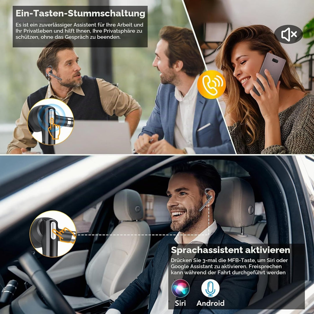 Bluetooth Headset V5.4, 100 Std Freisprecheinrichtung Wireless Headset mit LED-Ladebox, ENC Dual Ger
