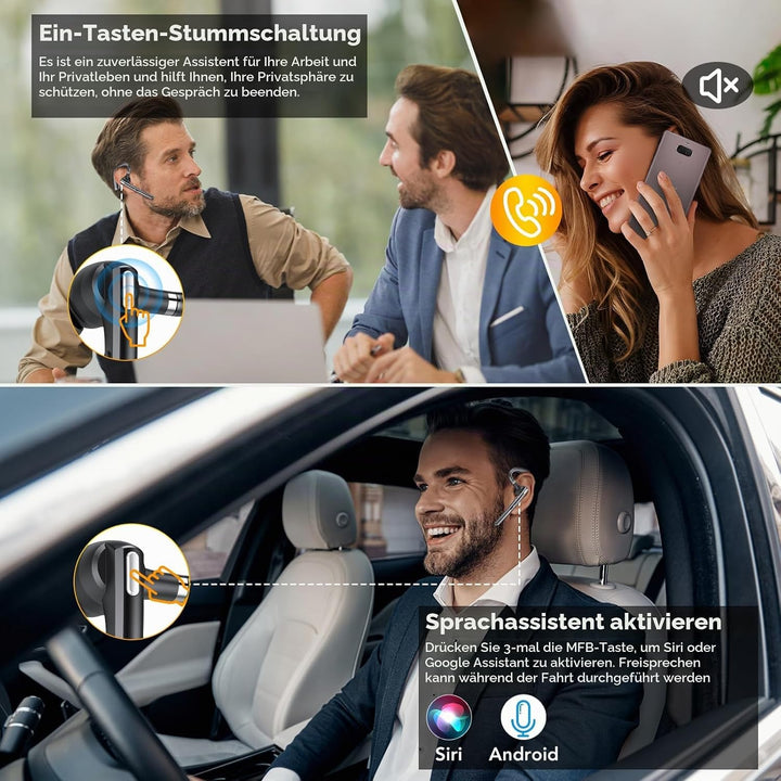 Bluetooth Headset V5.4, 100 Std Freisprecheinrichtung Wireless Headset mit LED-Ladebox, ENC Dual Ger