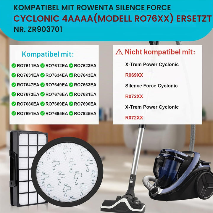 4 x Staubsauger Filter für Rowenta Silence Force Cyclonic RO7649EA RO7689EA RO7647EA RO7663EA RO7676