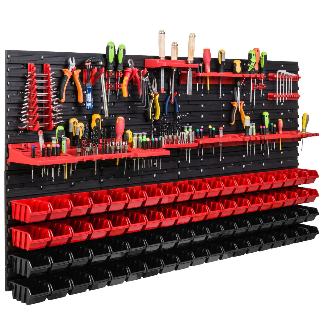 Lagersystem Werkstattregal | 156 x 78 cm | 76 stck. Box | Wandregal mit Werkzeughalterungen und Stap
