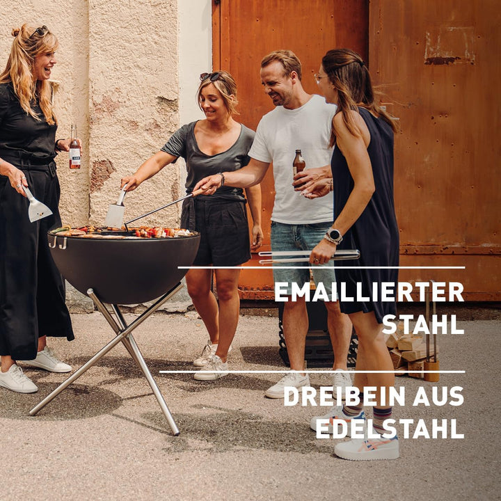 höfats - BOWL 70 Feuerschale mit Edelstahl Dreibein - raucharme Verbrennung - Feuerstelle mit Planch