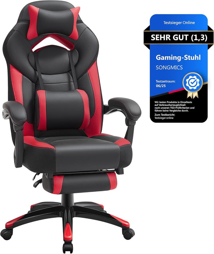 SONGMICS Ergonomischer Gamer-Sessel, Gaming-Stuhl, Bürostuhl, mit Teleskop-Fussstütze, verstellbare