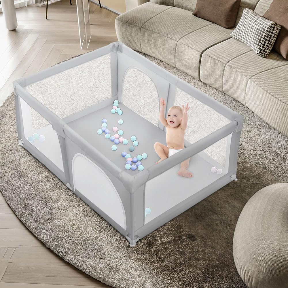 OHMG Laufgitter für Baby,Laufgitter Indoor&amp;Outdoor,Kippsicheres Kinder-Baby-Gitter,Kinderzaun mit An