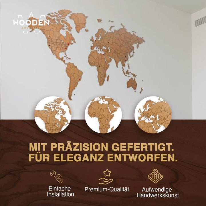 MiMi Innovations Luxuriöse Weltkarte True Puzzle aus Hochwertig Holz - Weltkarte Wand/Wanddekoration