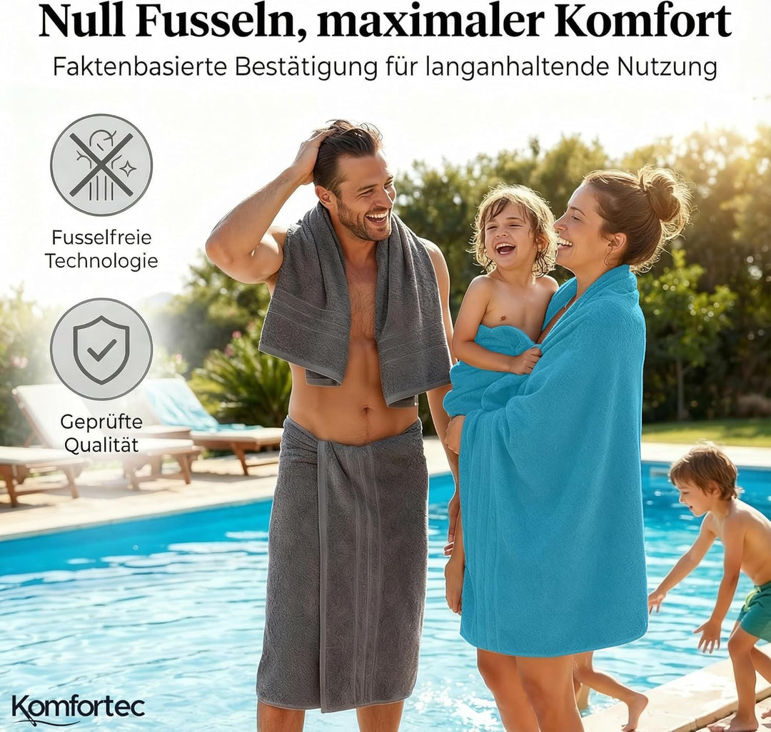 Komfortec 2er Saunatuch Set 80x200 cm aus 100% Baumwolle, XXL-Saunatücher, Sauna Handtuch, Weich, Gr