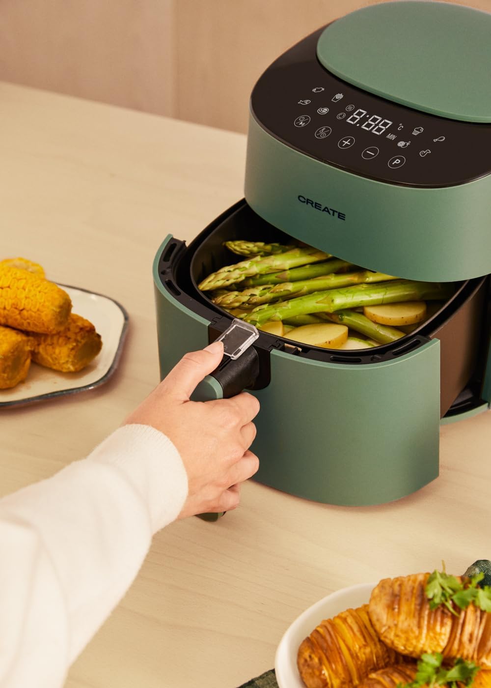 CREATE/FRYER AIR PRO COMPACT/Heissluftfritteuse 3.5L Grün-Sage / 8 Programme, Display, praktisch, le