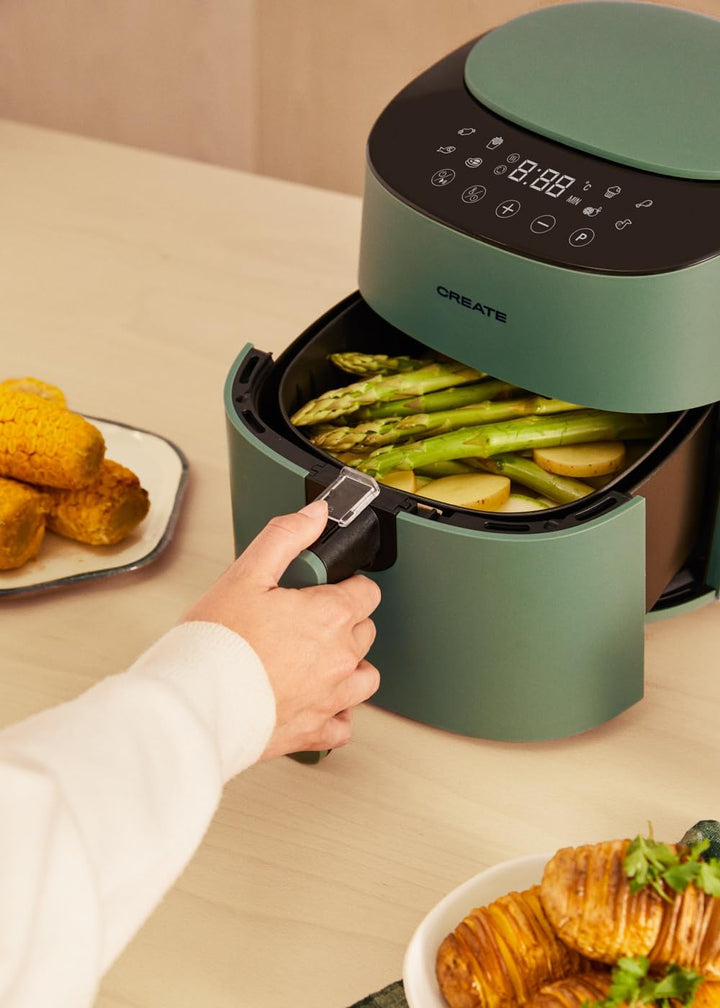 CREATE/FRYER AIR PRO COMPACT/Heissluftfritteuse 3.5L Grün-Sage / 8 Programme, Display, praktisch, le