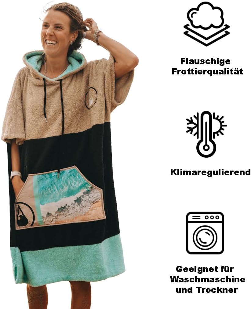 WAVE HAWAII Poncho Ericeira Badeponcho 95% Baumwolle 5% recyceltes Polyester für Körpergrössen von 1