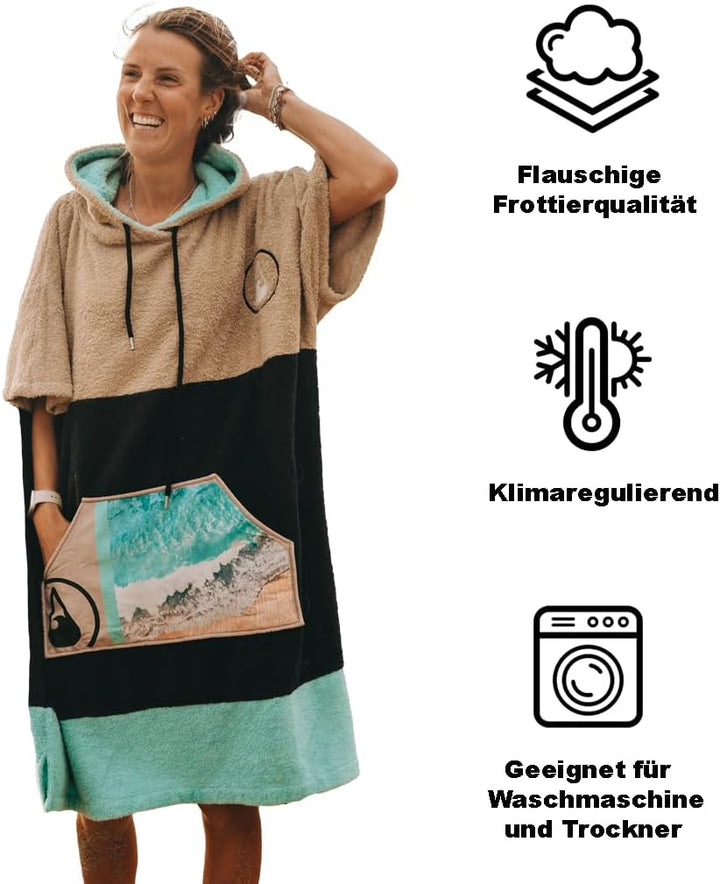 WAVE HAWAII Poncho Ericeira Badeponcho 95% Baumwolle 5% recyceltes Polyester für Körpergrössen von 1