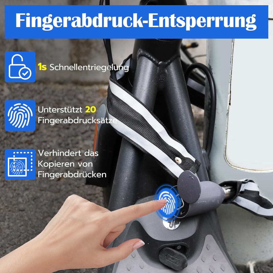 Anweller Fahrradschloss Fingerabdruck, Hohe Sicherheit Anti-Diebstahl Fahrrad Kettenschloss mit APP,