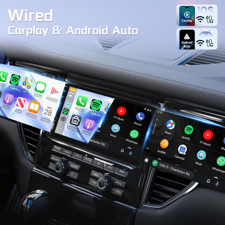 DAB/DAB+ Doppel-DIN-Autoradio mit kabellosem Carplay Android Auto Mirror Link, 7-Zoll-Touchscreen, 2