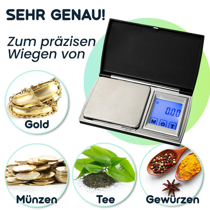 Digitale Feinwaage (500g/0.01g) mit Touch-Display – Präzise Taschenwaage mit 7 Einheiten für Schmuck