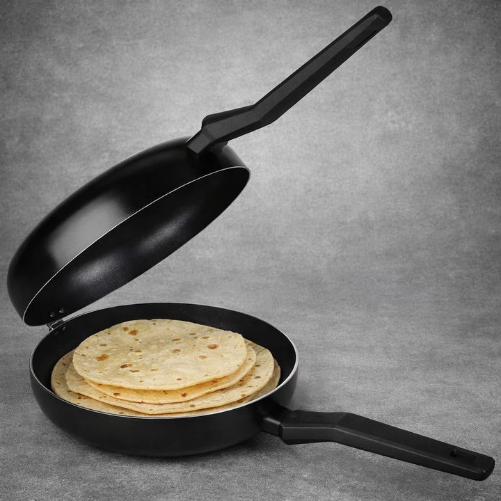 LS Kitchen - Doppelpfanne für Umdrehung des Kartoffelomletts - Induktion - Schwarz - Durchmesser 20