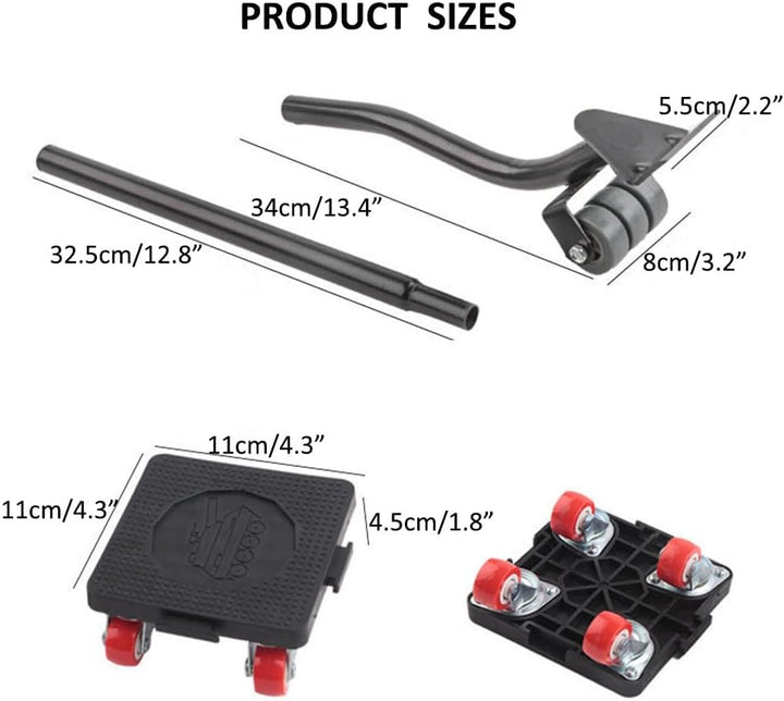 Schwere Möbelheber mit Verlängerungsstange und 4 Rädern, Möbelschieber, 400 kg Tragfähigkeit, Möbel-