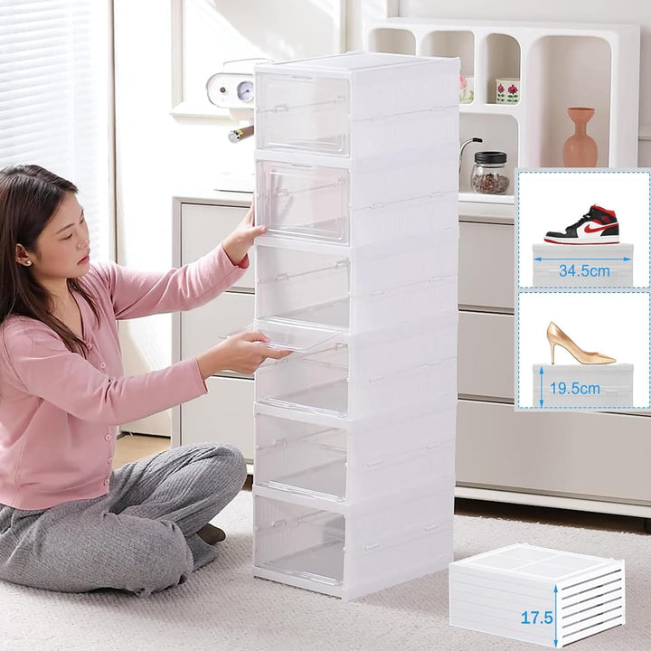SQUADO Schuhaufbewahrungsbox, transparent, 6 Etagen, zusammenklappbar, Organizer für Schuh-/Schuhauf
