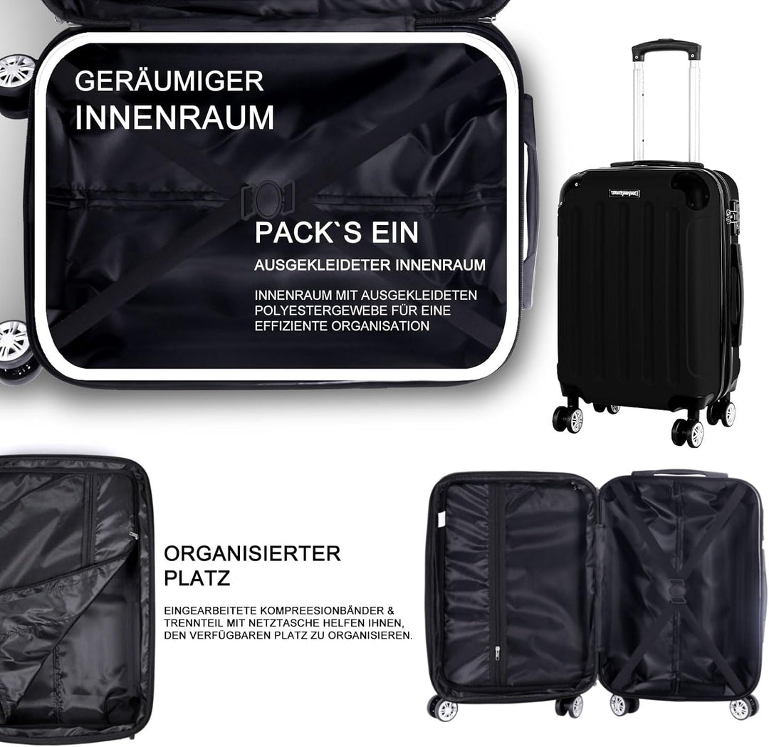 3er Kofferset - Robuste ABS- Hartschalenkoffer, TSA-Zahlenschloss, erweiterbare Kapazität - in M, L,