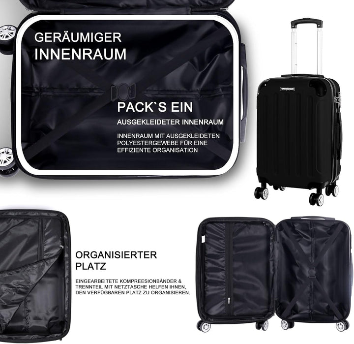 3er Kofferset - Robuste ABS- Hartschalenkoffer, TSA-Zahlenschloss, erweiterbare Kapazität - in M, L,