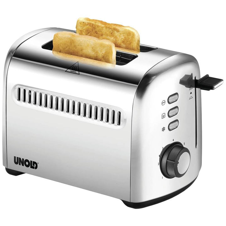 Unold 38326 Toaster 2er Retro - 2 Scheiben-Toaster, Retro, Edelstahl, 4 Funktionen, Brötchenaufsatz,