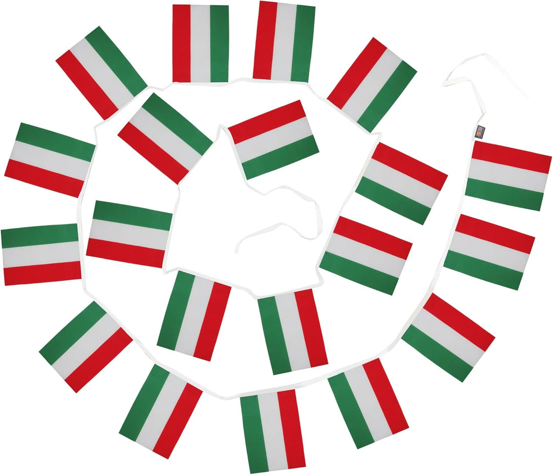 AZ FLAG FAHNENKETTE UNGARN 12 Meter mit 20 flaggen 45x30cm- UNGARISCHE Girlande Flaggenkette 30 x 45