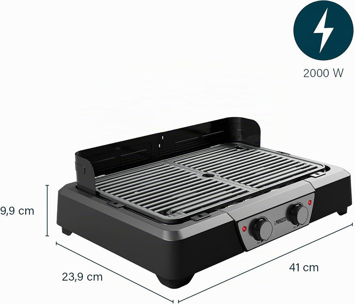 Princess Elektrischer Grill und Tischgrill - 43x27 cm - Einstellbarer Thermostat - 2 Heizzonen - Ant