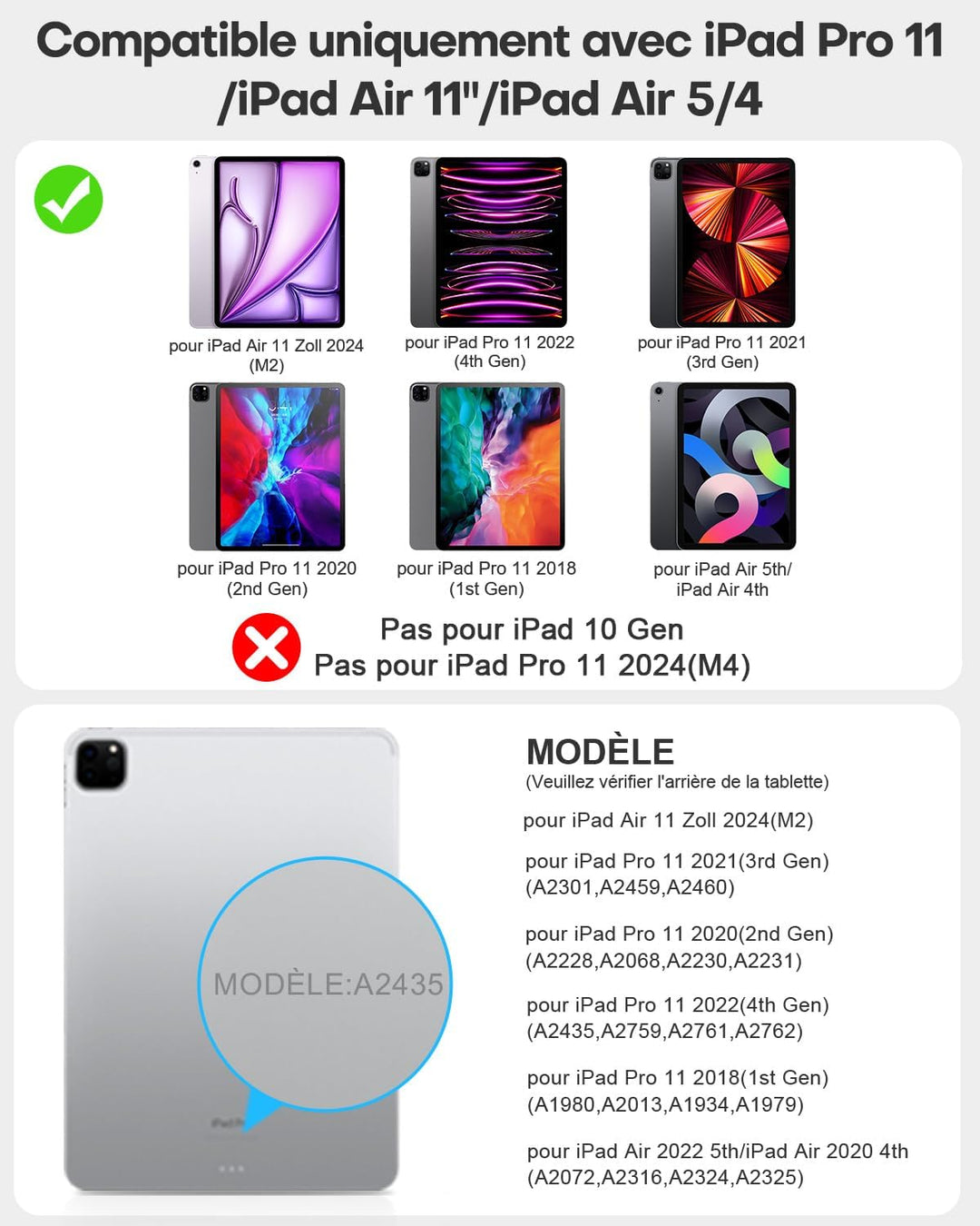 TECURS Tastatur Schutzhülle AZERTY für iPad Air 5 2022/Air 4 2020 10,9 Zoll mit Trackpad für iPad Pr