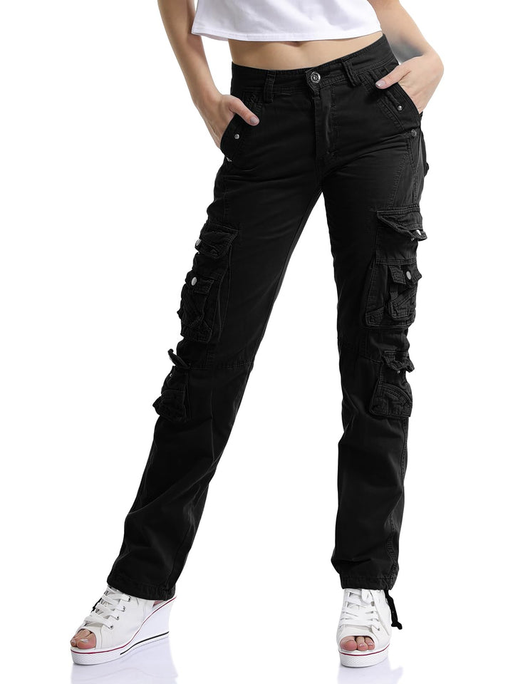 Aeslech Cargo Trousers Women, Women's Work Combat Trousers, Straight Leg Pants with Pockets for Ladi
