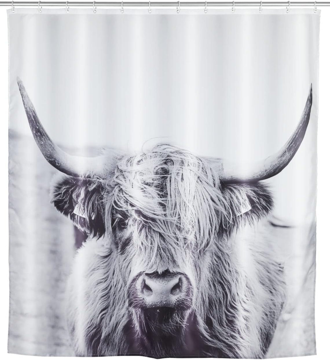 WENKO Duschvorhang Yak, hygienischer Textil-Vorhang, waschbar, wasserabweisend & pflegeleicht, mit 1