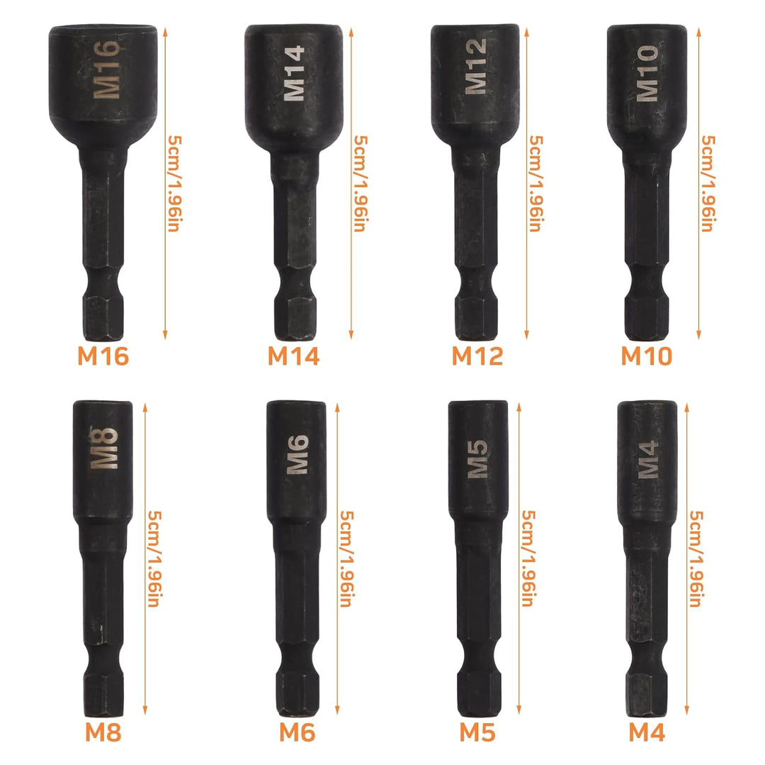 8 Stück Gewindebohrer Stecknuss Buchse Adapter M4-M16, 1/4 Zoll Sechskantschaft Maschinengewindebohr