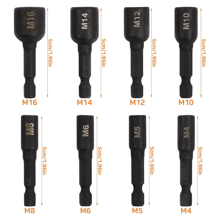 8 Stück Gewindebohrer Stecknuss Buchse Adapter M4-M16, 1/4 Zoll Sechskantschaft Maschinengewindebohr