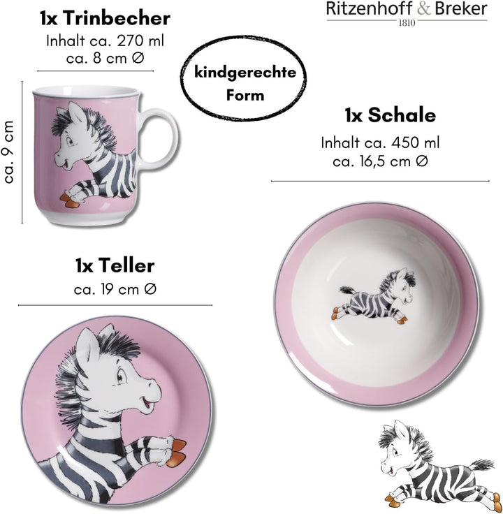 Ritzenhoff & Breker Kindergeschirr-Set Happy Zoo, Zoe, 3-teilig Zebra Zoe, Zebra Zoe